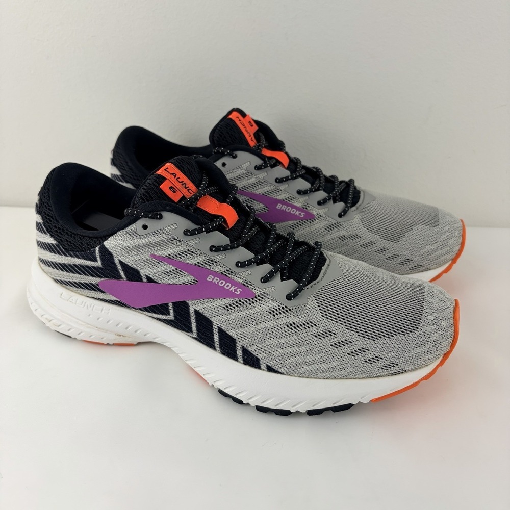 Brooks Launch 6 Gray Purple Orange Running Shoes Womens Size 8.5 Athletic